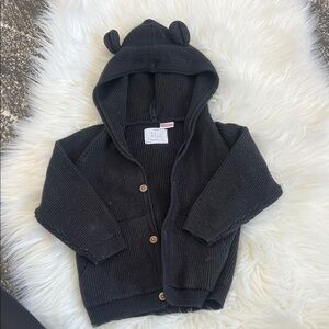 Zara Charcoal Knit Baby Cardigan with Hood Ears